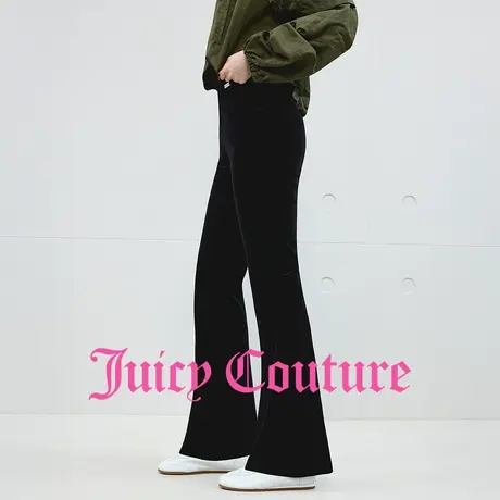 Juicy Couture橘滋休闲裤女2025年秋季新款黑色高级丝绒微喇长裤商品大图