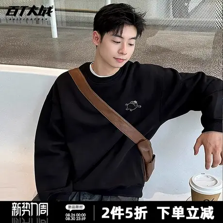 趣味创意躺平蛙摆烂动物圆领卫衣男士秋季2025新款百搭日常长袖商品大图