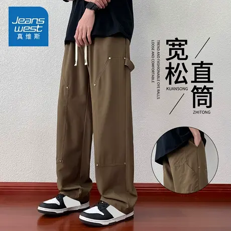 KZH真维斯港风工装裤男秋季新款宽松直筒裤青年潮流阔腿休闲长裤商品大图