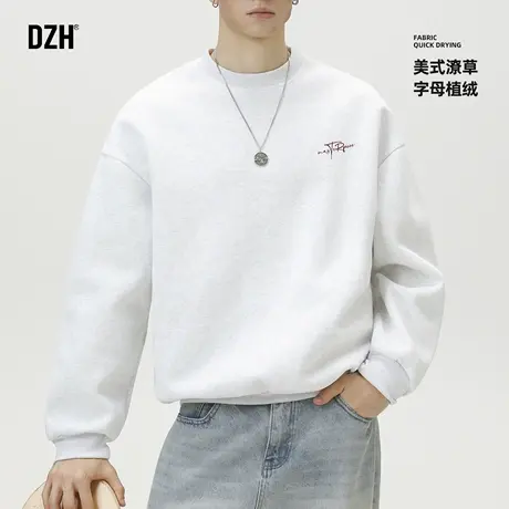 男士秋季白灰色卫衣男2025新款美式圆领上衣长袖内搭打底衫套头衫商品大图