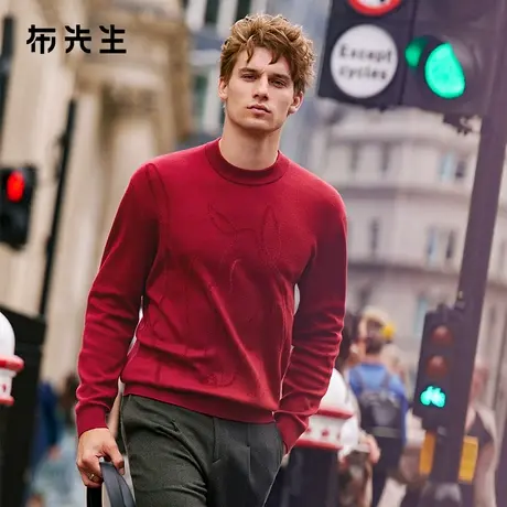 MrBu布先生小高领动物图案提花毛衣男2025秋新宽松羊毛衫PT16717商品大图
