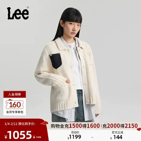 Lee商场同款25秋冬新品舒适版翻领小刺绣Logo乳白色女毛衣开衫潮图片