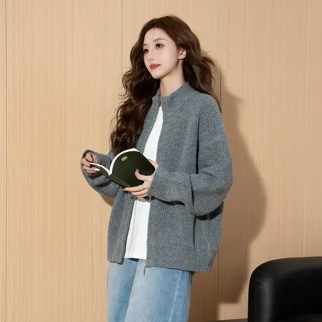 唐狮春秋季新款情侣毛衣针织开衫立领拉链韩系休闲外套百搭学生TE商品大图