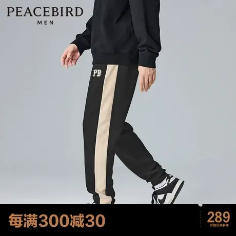 太平鸟男装 灯芯绒卫裤男冬季新款拼接锥形束脚休闲裤潮商品大图