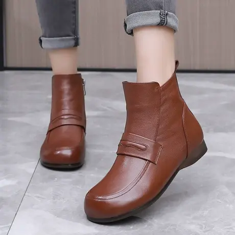 牛筋底软底软面大码加肥加宽女靴41-43小皮鞋女2023新款秋天短靴商品大图