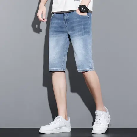 唐狮夏季新款男牛仔中裤简约舒适透气渐变短裤直筒百搭五分男裤TG图片