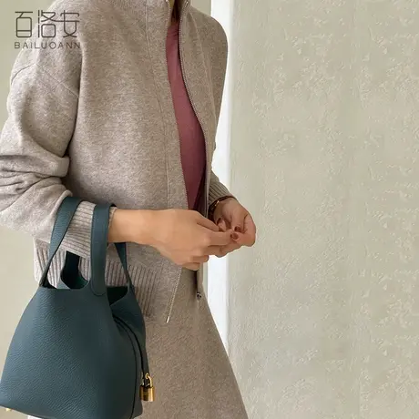 百洛安立领拉链针织开衫女百搭短外搭秋新宽松休闲长袖毛衣外套厚商品大图