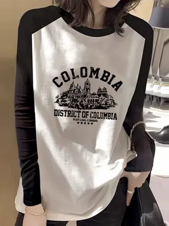 仿棉长袖t恤女2023新款欧货秋冬季内搭打底衫漂亮时尚的撞色上衣商品大图