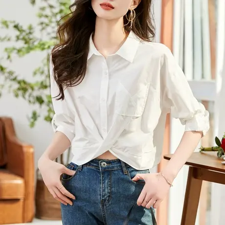 时尚气质温柔翻领衬衫2023年春季新款淑女甜美宽松显瘦上班族上衣商品大图