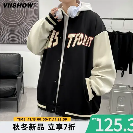 VIISHOW棒球服男士秋冬季工装外套港风宽松休闲拼接上衣潮牌夹克商品大图