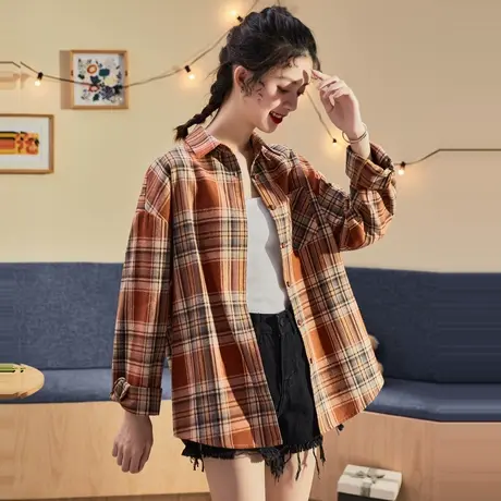唐狮春秋季新款格子衬衫外套女长袖衬衣设计感小众上衣外穿图片