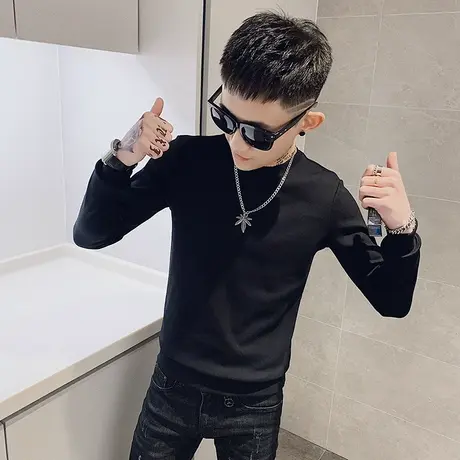 男秋季网红潮牌纯色个性潮流青年学生痞帅百搭ins卫衣男T恤打底衫商品大图