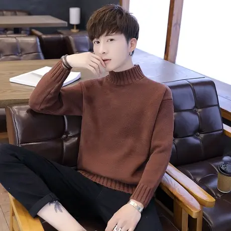 半高领毛衣男士宽松潮流圆领针织衫2023秋冬季新款加厚保暖打底衫商品大图
