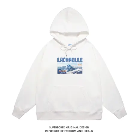 雪山印花卫衣男2023秋季美式新款宽松休闲潮牌连帽套头上衣情侣装商品大图