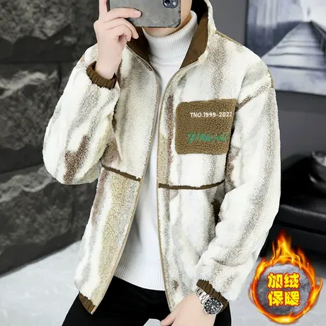 ins摇颗粒绒棉衣外套男冬季潮牌加厚羊羔毛加绒冬装学生立领棉服图片