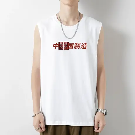 纯棉背心男士夏季外穿健身运动坎肩篮球跨栏中国潮流白色无袖t恤商品大图