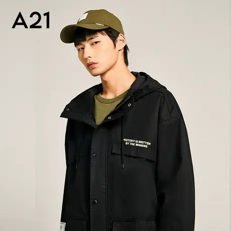 【纯棉】A21男装宽松连帽中长款风衣男2023秋季新款男士工装外套图片