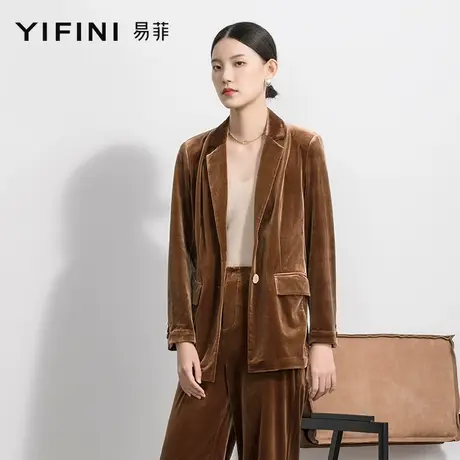 Yifini/易菲韩国绒丝绒质感外套女宽松休闲通勤西装春秋新款图片