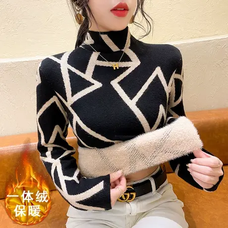 时尚加绒毛衣一体绒打底衫女秋冬加厚保暖内搭半高领修身针织衫潮图片
