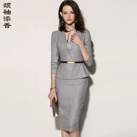 颈袖添香2023春秋新款气质时尚装女装两件套小西装套装套裙图片