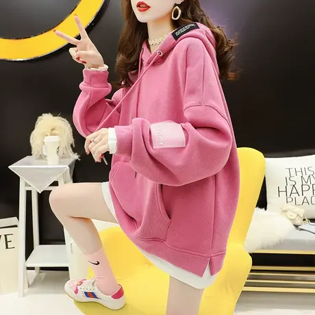 加绒加厚卫衣女假两件宽松设计感小众百搭上衣外套春季2024年新款图片