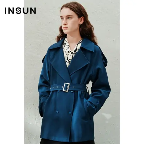 INSUN恩裳线上专选春季翻领短款收腰风衣外套图片