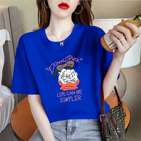 纯棉短袖t恤女克莱因蓝夏装2023年新款宽松字母半袖大码上衣潮ins商品大图