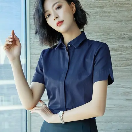雀后职业衬衫女短袖2022夏装新款面试工装上衣正装工作服气质衬衣商品大图