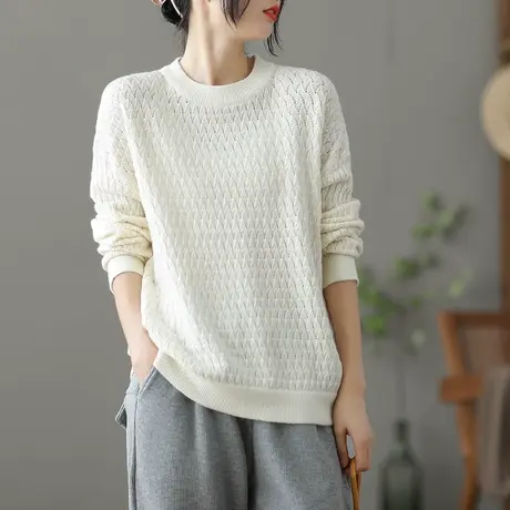 dza 复古休闲白色毛衣女冬季2022年新款宽松加厚打底内搭针织上衣图片