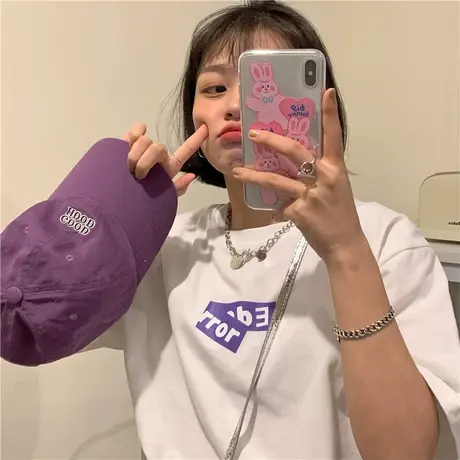 2023新款夏季设计感小众基础百搭宽松纯棉创意字母短袖T恤女港风商品大图