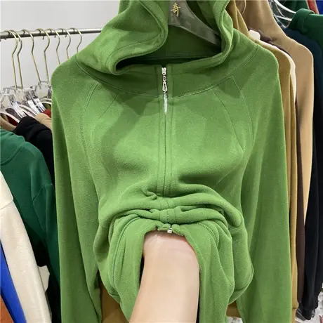 欧货连帽拼接设计感拉链明线双面德绒外套女2022秋冬新款宽松上衣商品大图