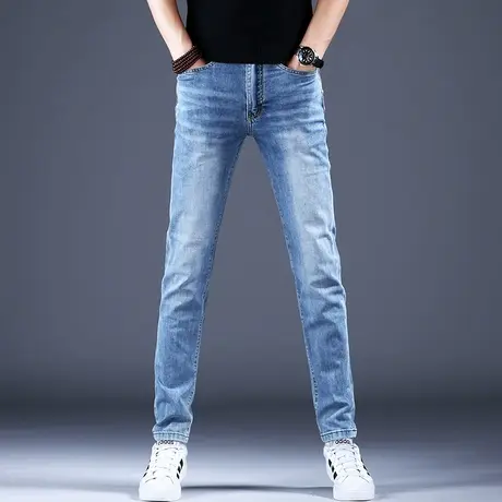 男士秋冬牛仔裤简约修身蓝色百搭小脚裤2023轻奢男潮牌弹力休闲裤商品大图