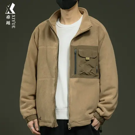 希越保暖羊羔绒立领外套男冬季潮牌宽松大码男士棉衣男款夹克棉服商品大图
