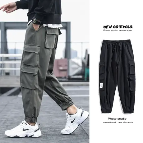 秋季机能工装裤男高街潮牌痞帅日系潮流百搭宽松束脚休闲裤子大码商品大图