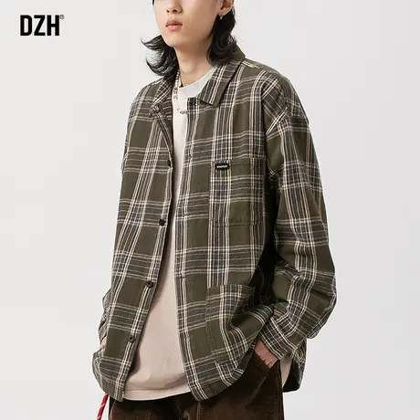 男士衬衣美式潮牌格子长袖衬衫男秋季寸衫外套2023新款休闲情侣装商品大图