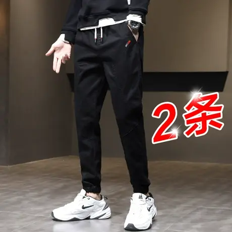夏季薄款束脚工装裤男裤子青少年潮流百搭男士休闲长裤纯棉九分裤商品大图