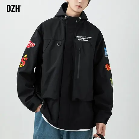 男士户外冲锋衣男春秋款运动外套男款潮牌连帽防泼水工装夹克登山商品大图