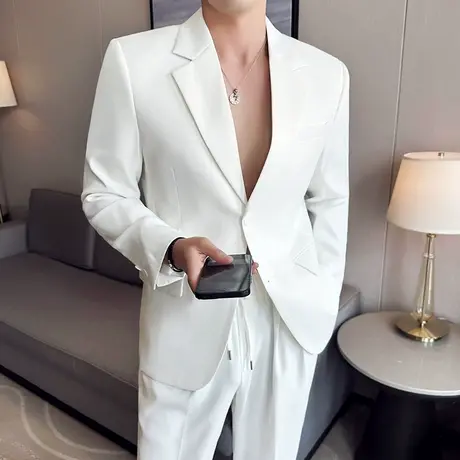 秋季白色西装男宽松垂感外套时尚潮流痞帅老钱风西服男高级感套装商品大图