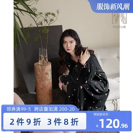 妮狄娅睡衣睡裙女秋季纯棉长袖公主方领春秋款宽松中长裙家居服图片