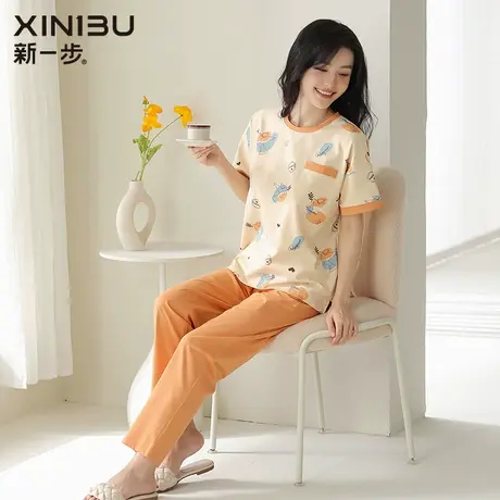 新一步夏天凉感睡衣2024年新款纯棉短袖家居服套装夏季薄款可外穿商品大图