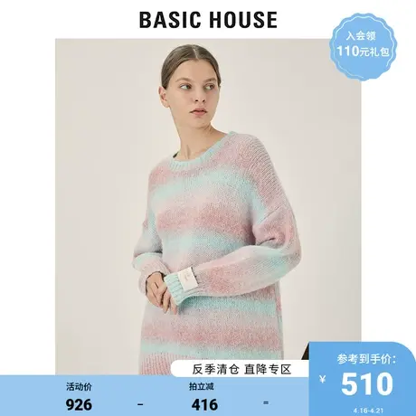 Basic House/百家好2021秋冬新款韩版时尚条纹针织衫毛衣HVKT721D图片