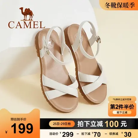 骆驼新款一字带凉鞋时尚平底露趾舒适时装凉鞋女图片