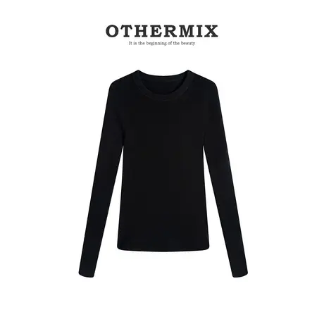 OtherMix长袖圆领针织衫女2024春秋新款打底衫内搭休闲外穿短上衣图片