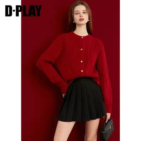DPLAY【100羊毛衫】红色毛衣新年红毛衣宽松针织开衫针织衫上衣女图片
