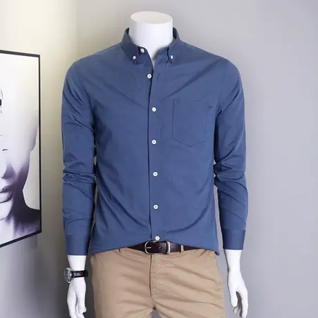 【清仓特惠】纯棉长袖衬衫男衬衣加肥加大码宽松商务休闲青年寸衫图片