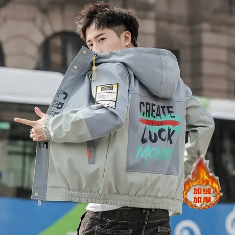 工装秋冬夹克男2023秋冬季韩版潮流休闲夹克时尚夹克加绒加厚外套商品大图