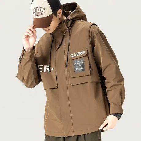 时尚潮流男生夹克防风连帽大码男外衣潮牌夹克宽松舒适外套男夹克图片