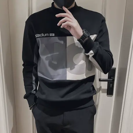 秋季男卫衣外套t恤上衣套头长袖修身网红潮流圆领拼色学生ins帅气商品大图