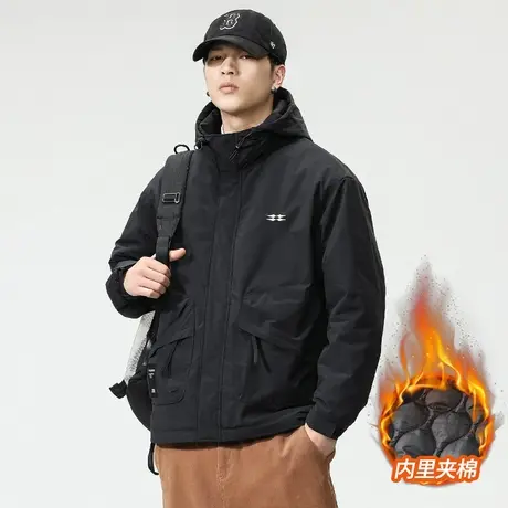 时尚外套男潮流加厚加棉外套秋冬款潮牌连帽休闲工装夹克潮流男装商品大图
