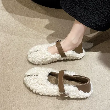 羊羔毛两穿豆豆鞋女2024年秋季新款棉瓢鞋小众设计感玛丽珍毛毛鞋商品大图